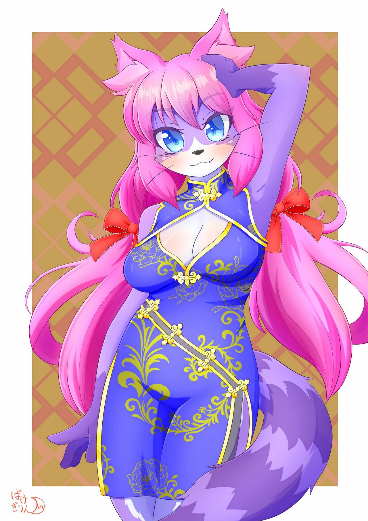 Cat in China dress by bakegirin